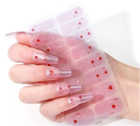 Glitter Hearts Gel Nails